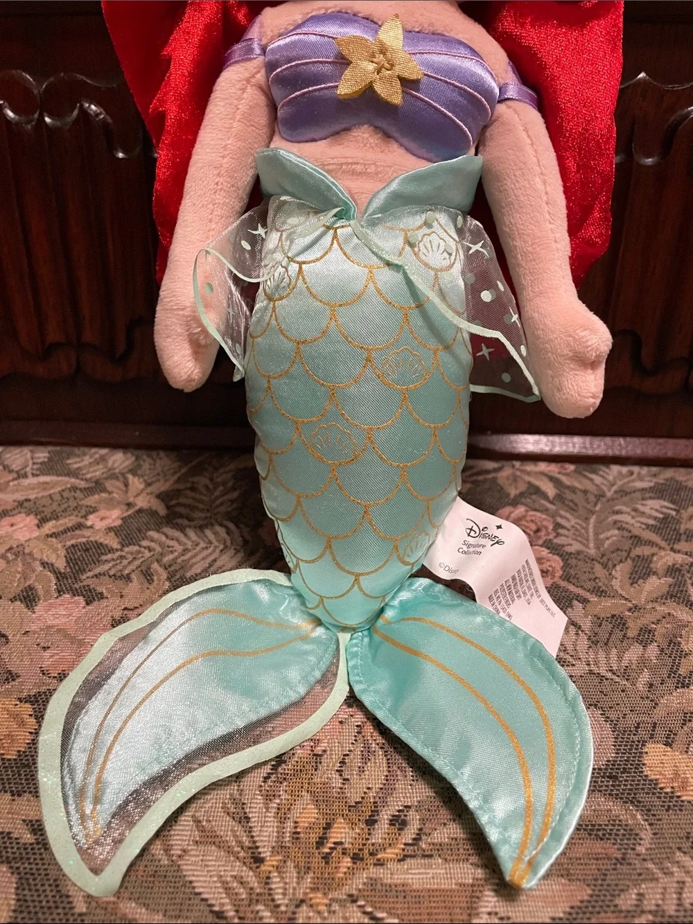 Disney Ariel Plush Doll - Red Hair, Purple Top, Mint Tail